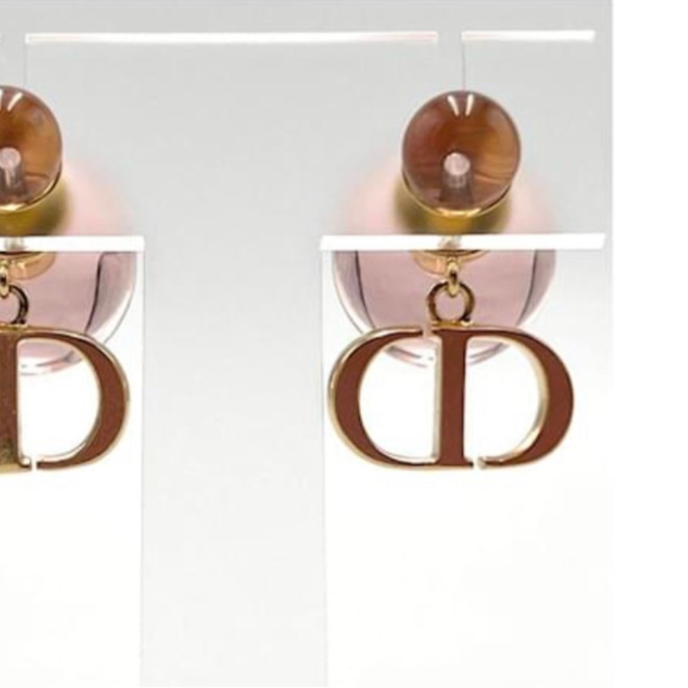 Dior Gold CD Drop Earrings with Blush Pink and Amber Beads - Picture 4 of 5